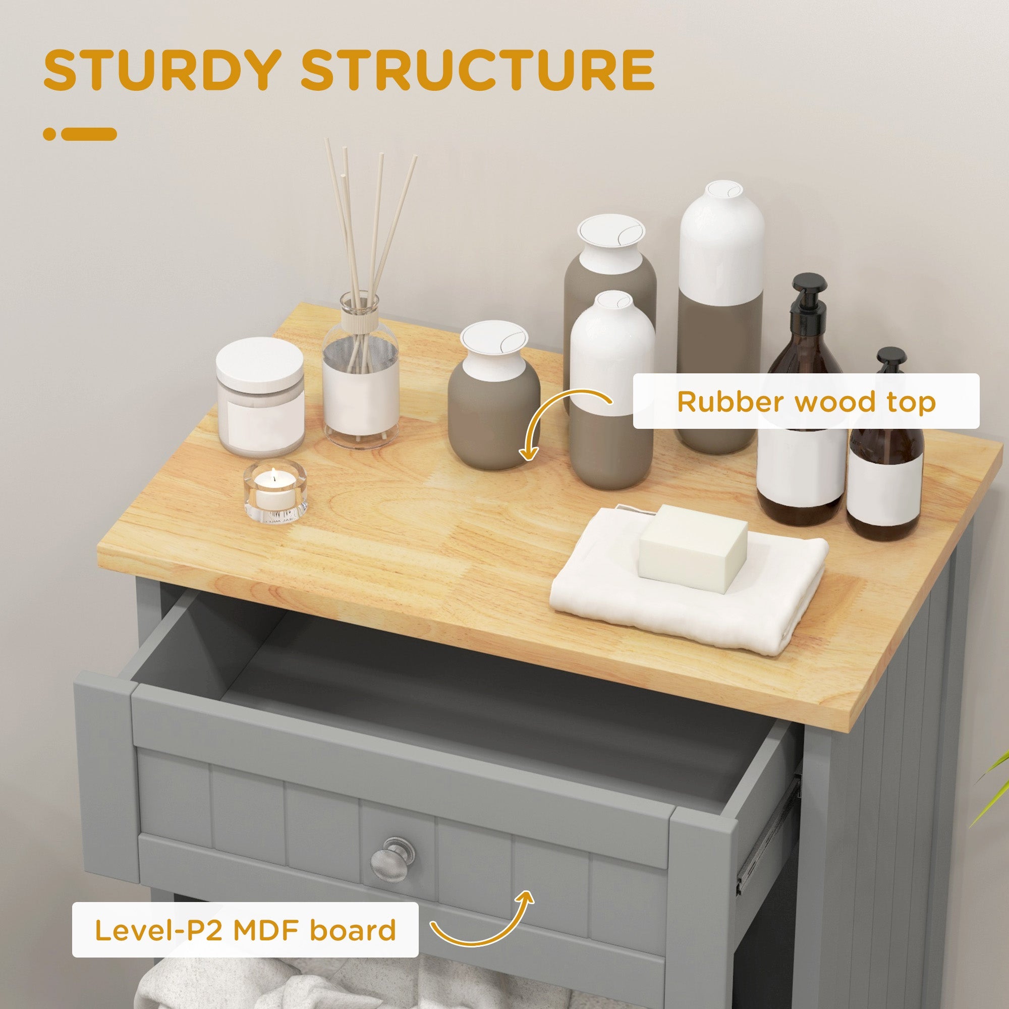 HOMCOM Kitchen Tilt Out Trash Bin Cabinet, Free Standing Recycling Cabinet, Trash Can Holder with Drawer, Grey 