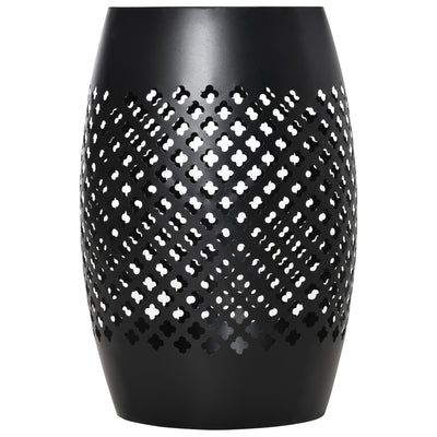 Outsunny Steel Patio End Table 12.5" Round Hollow Drum Design Accent Furniture for Indoor Outdoor Use Black 