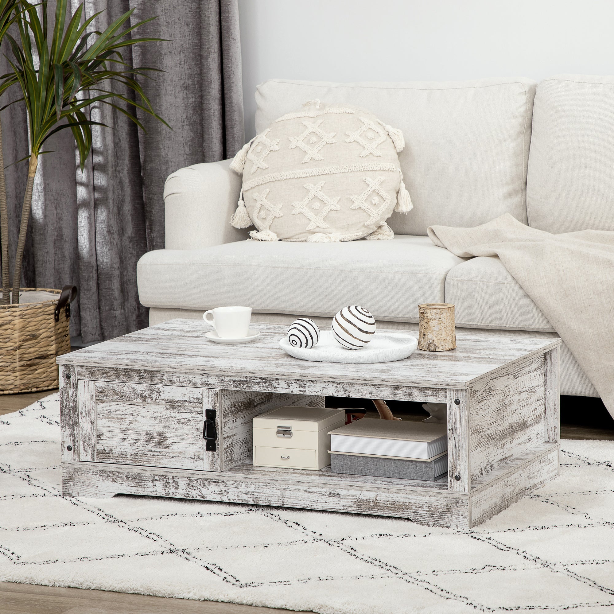 HOMCOM Vintage Tea Table: Coffee Table with Storage Cabinet for Living Room/Bedroom, White 