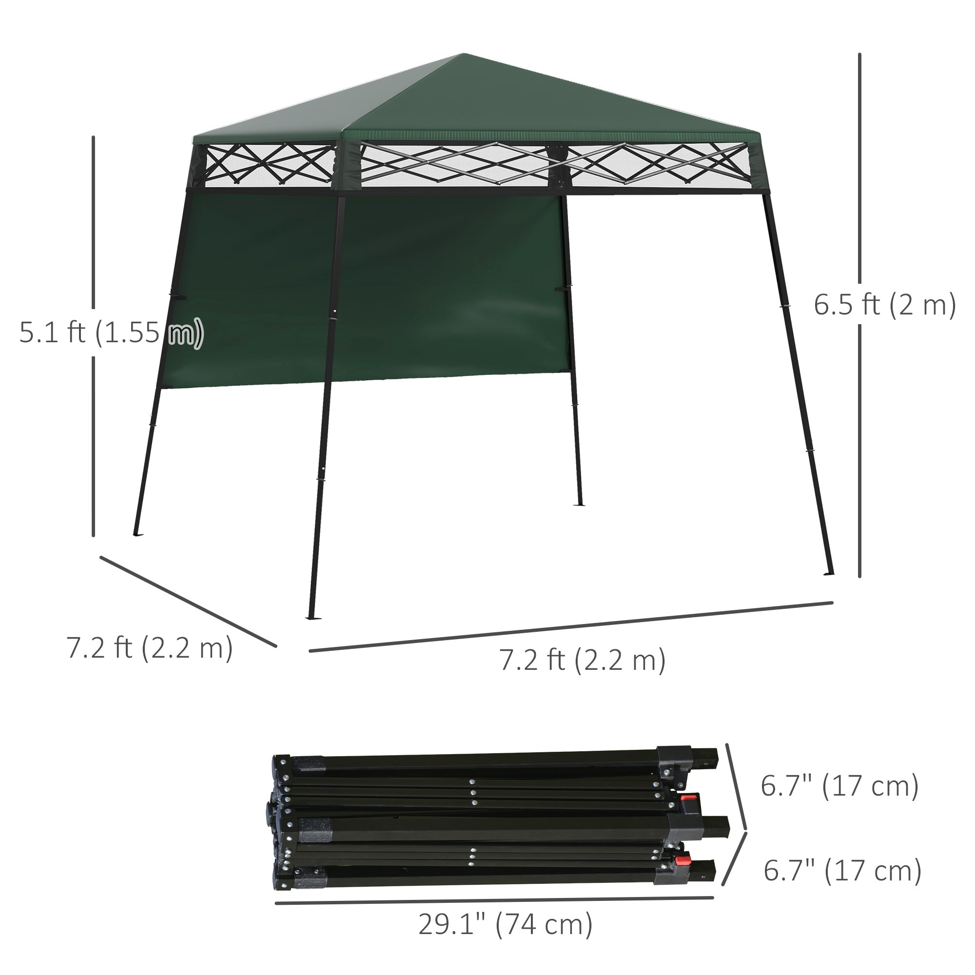 Outsunny 7' x 7' Pop Up Canopy Gazebo Tent with Backpack & Adjustable Legs, Green 