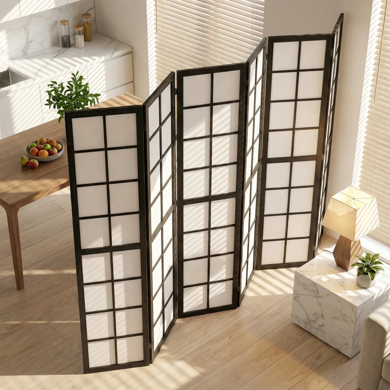 6 Panel Room Divider, 5.6 ft Folding Wall Divider Room Partition for Home Office, Bedroom, Living Room, Black