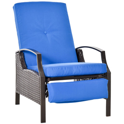 Outsunny Wicker Recliner Chair Sofa Patio Furniture Outdoor Chair Rattan Relaxing Lounge Seat Garden Adjustable Armchair Dark Brown 