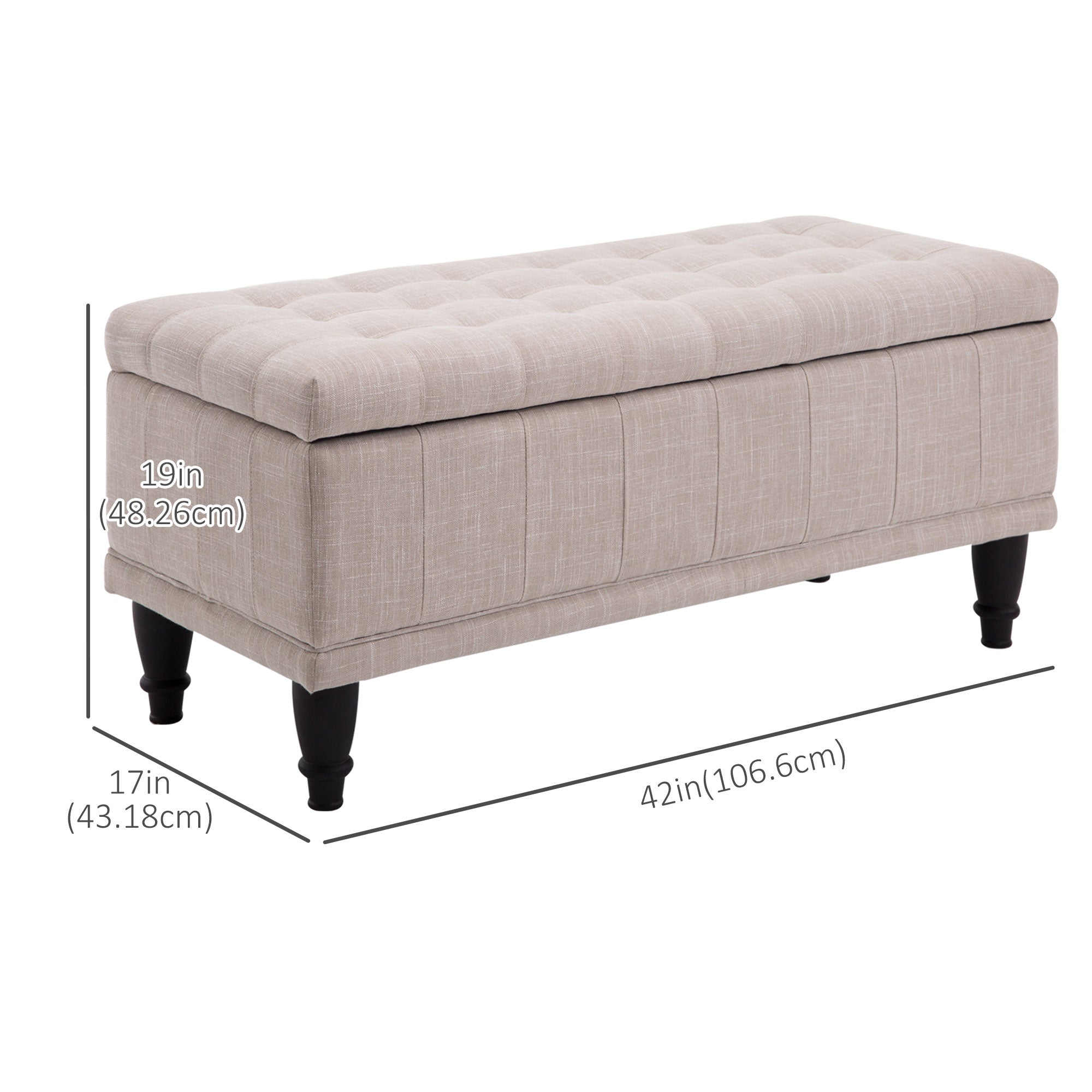 HOMCOM Linen Storage Ottoman: Button-Tufted Design, Soft-Close Lid for Living Spaces, Beige 