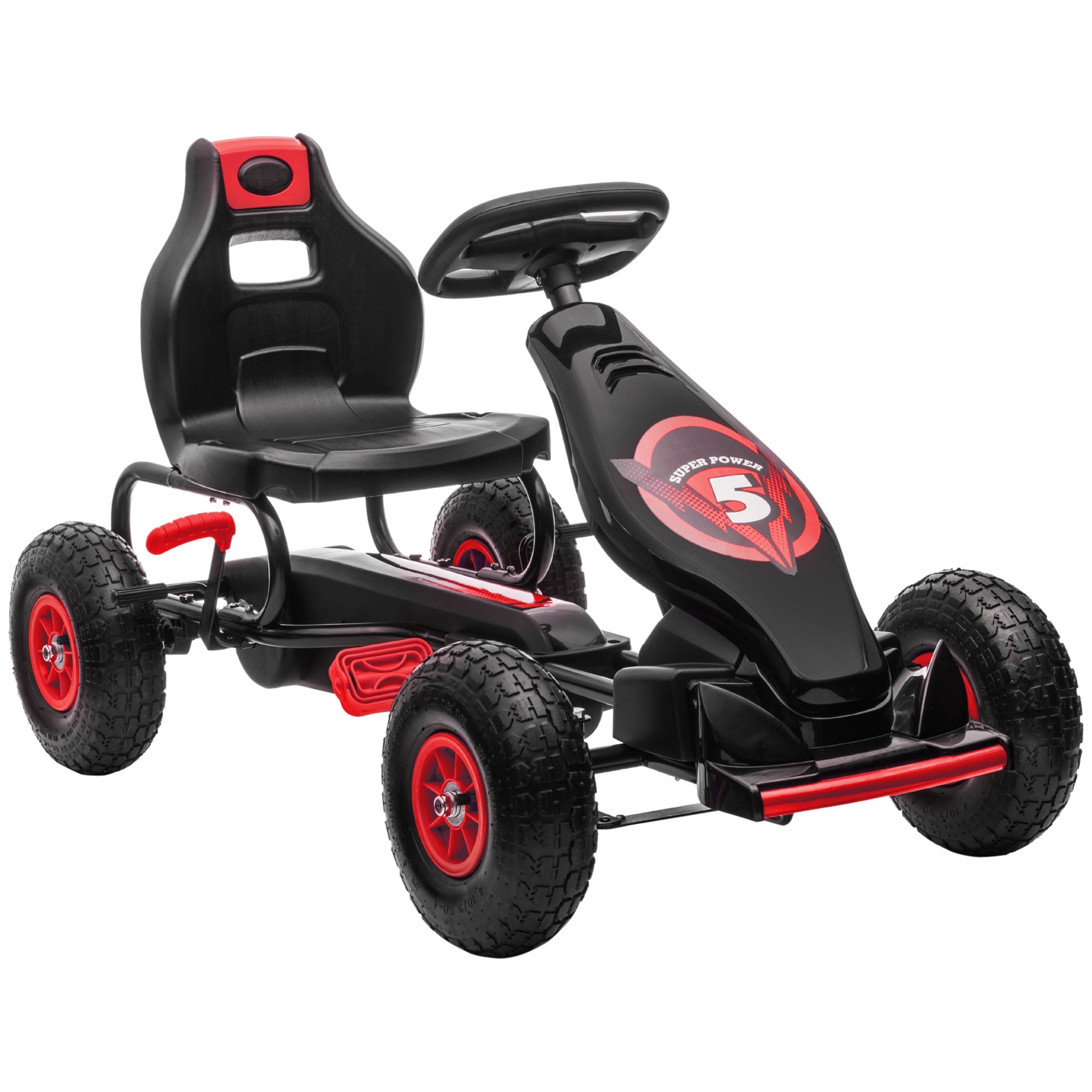 Aosom Kids Pedal Go Kart Ergonomic Adjustable Seat Rubber Wheels Shock Absorb Safety Hand Brake Ages 5-12 Red 