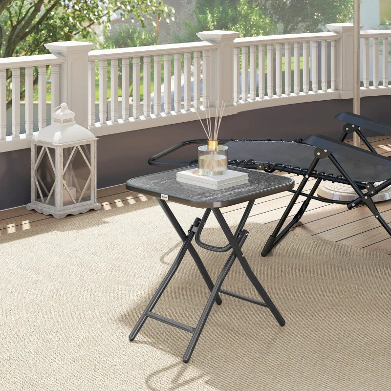 Patio Table, Folding Coffee Table with Tempered Glass Tabletop, Portable Bistro Table for Patio, Backyard
