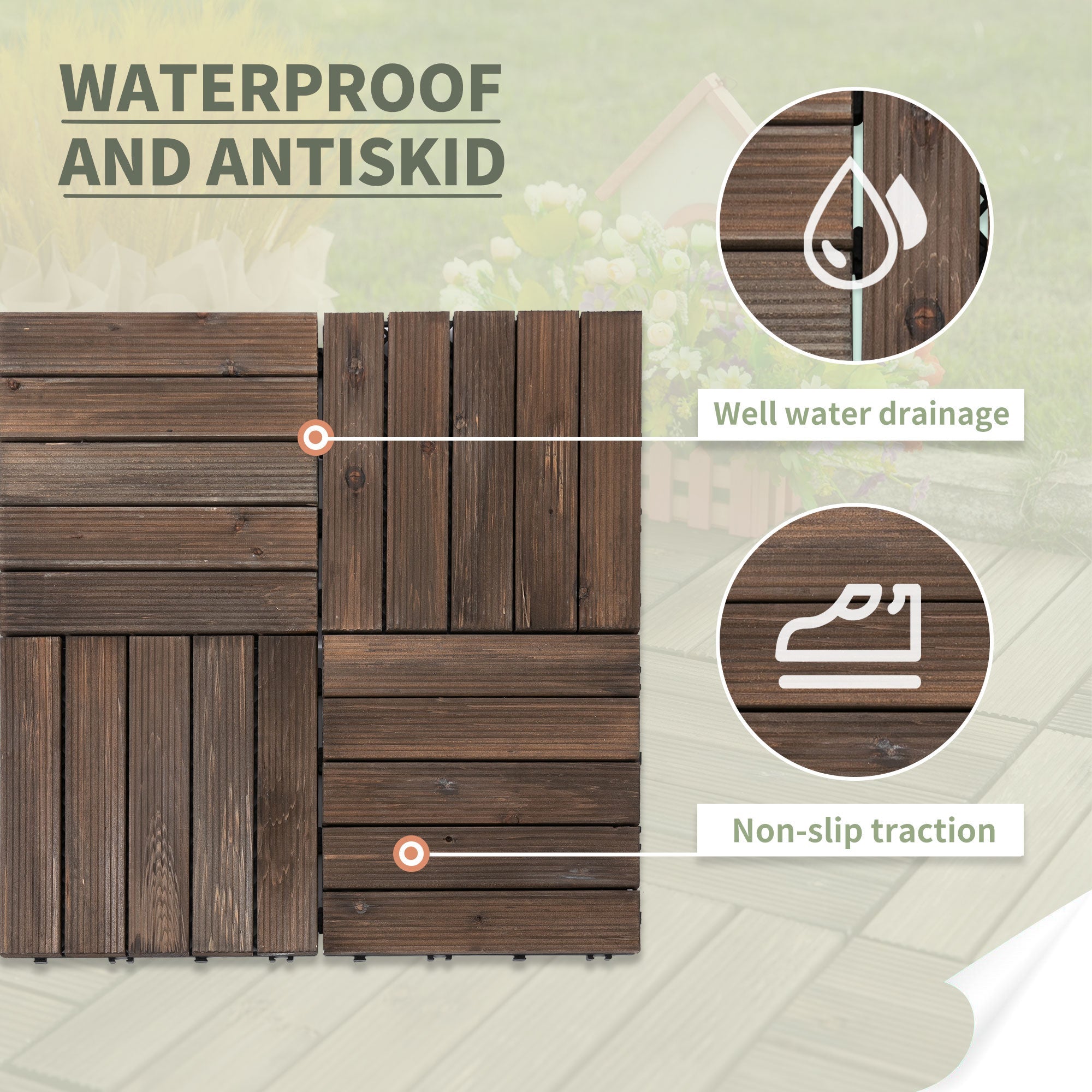 Outsunny Durable Interlocking 27 Pcs Wood Floor Deck Tiles Outdoor Space Enhancer Black 