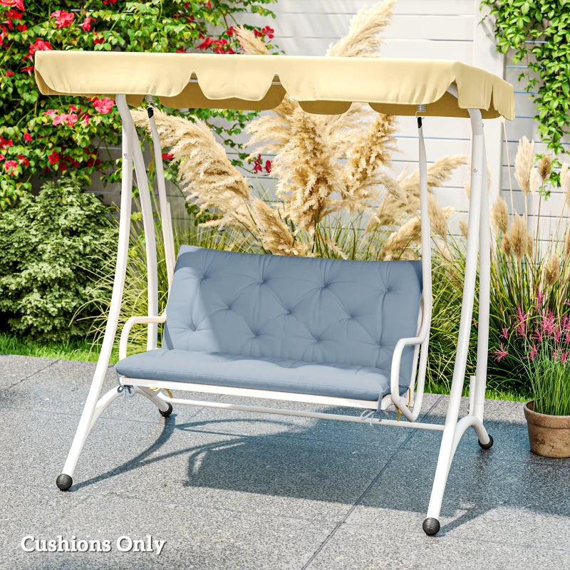 Garden Bench Cushion with Backrest, Non-Slip 2 Seater Soft Pad with Ties, Blue