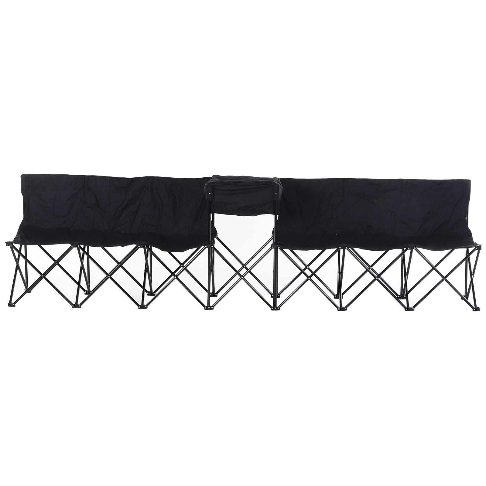 Outsunny 6 Seat Sport Bench Camp Seat Crowd Folding Portable Cooler Bag w/ Carrying Case Black 