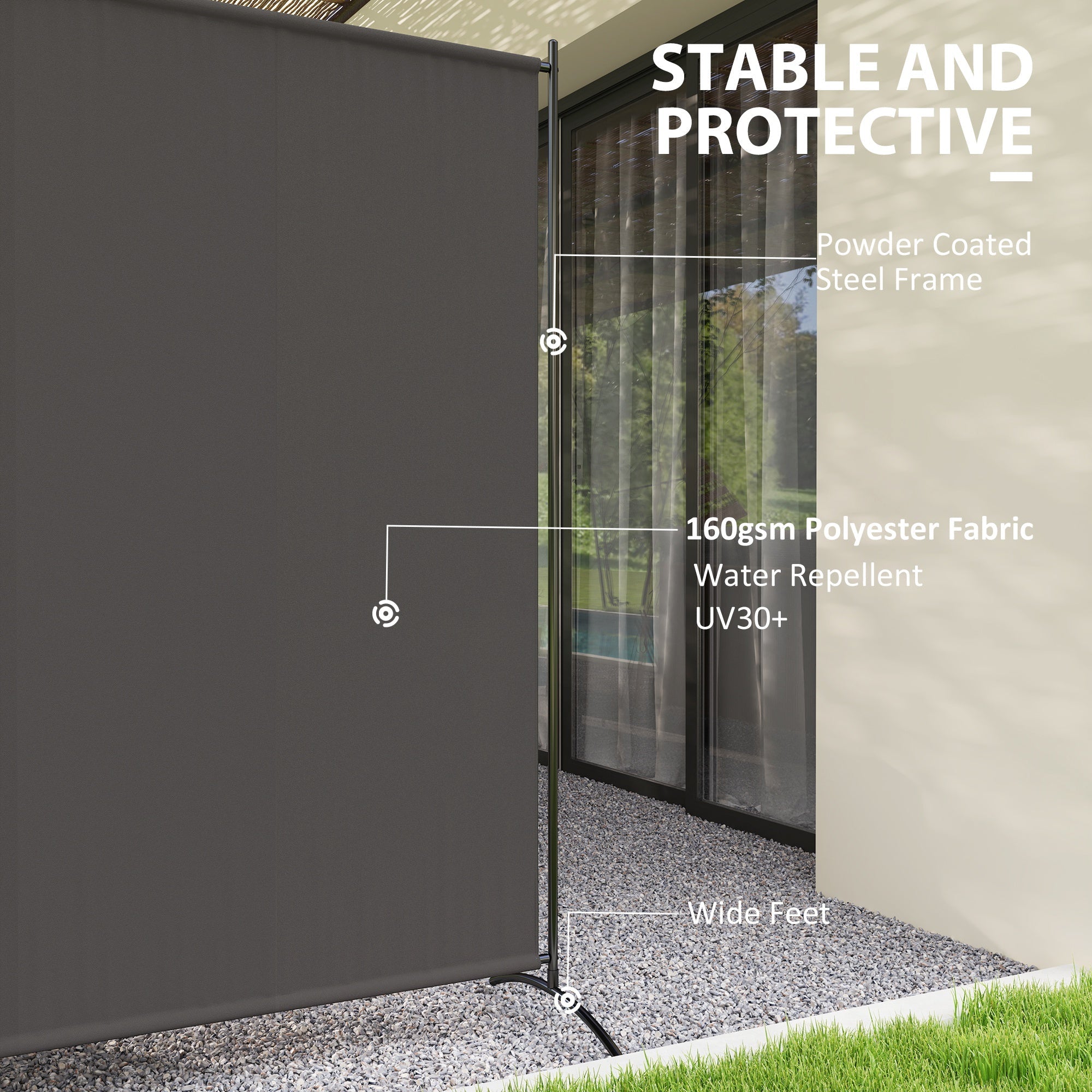 Outsunny Single Panel Room Divider, UV30+ Privacy Screen, Indoor Outdoor Privacy Panel with Stable Base, Dark Grey 