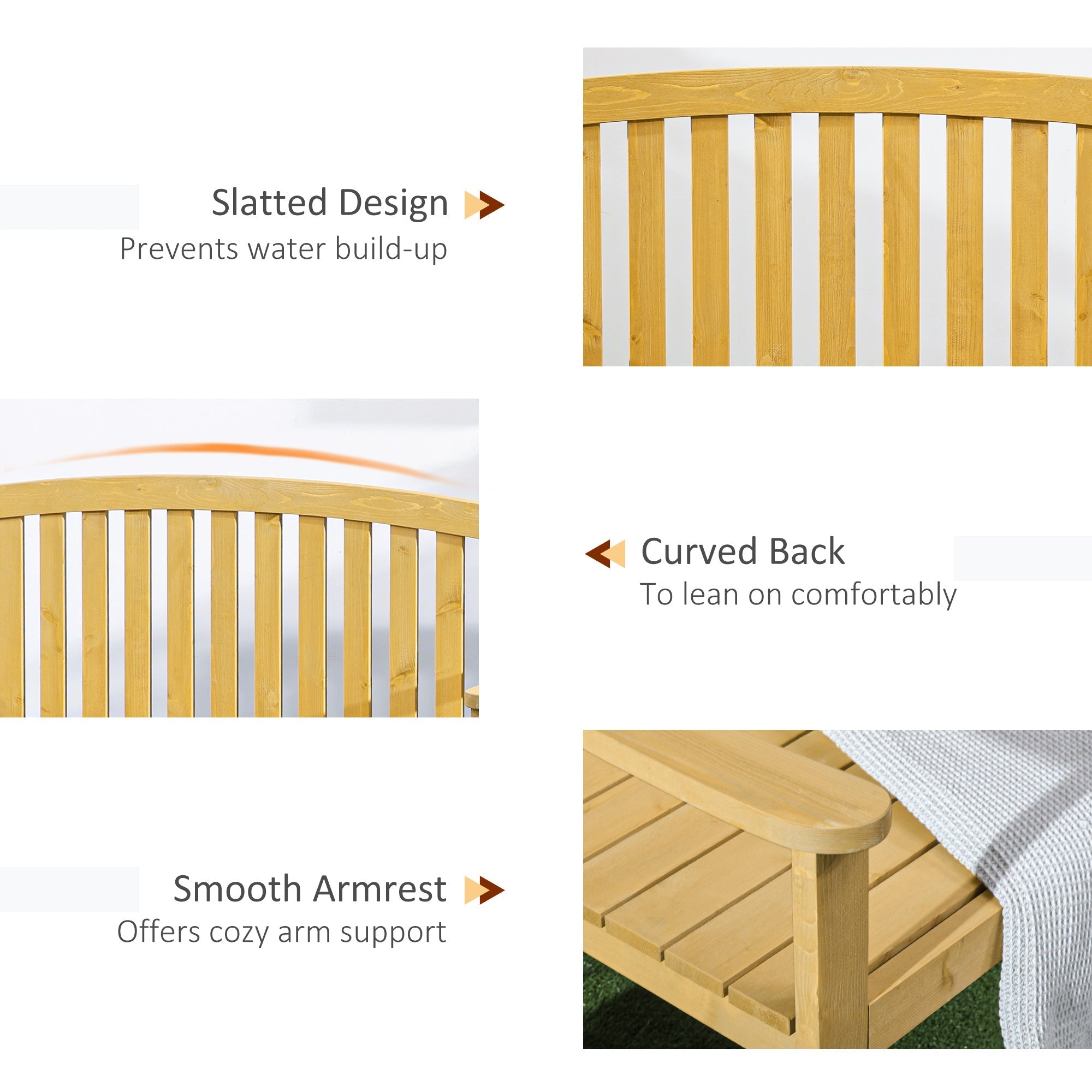 Outsunny Garden Bench 4.7Ft 2 Seater Outdoor Patio Seat Slatted Design for Park Yard Indoor Orange 