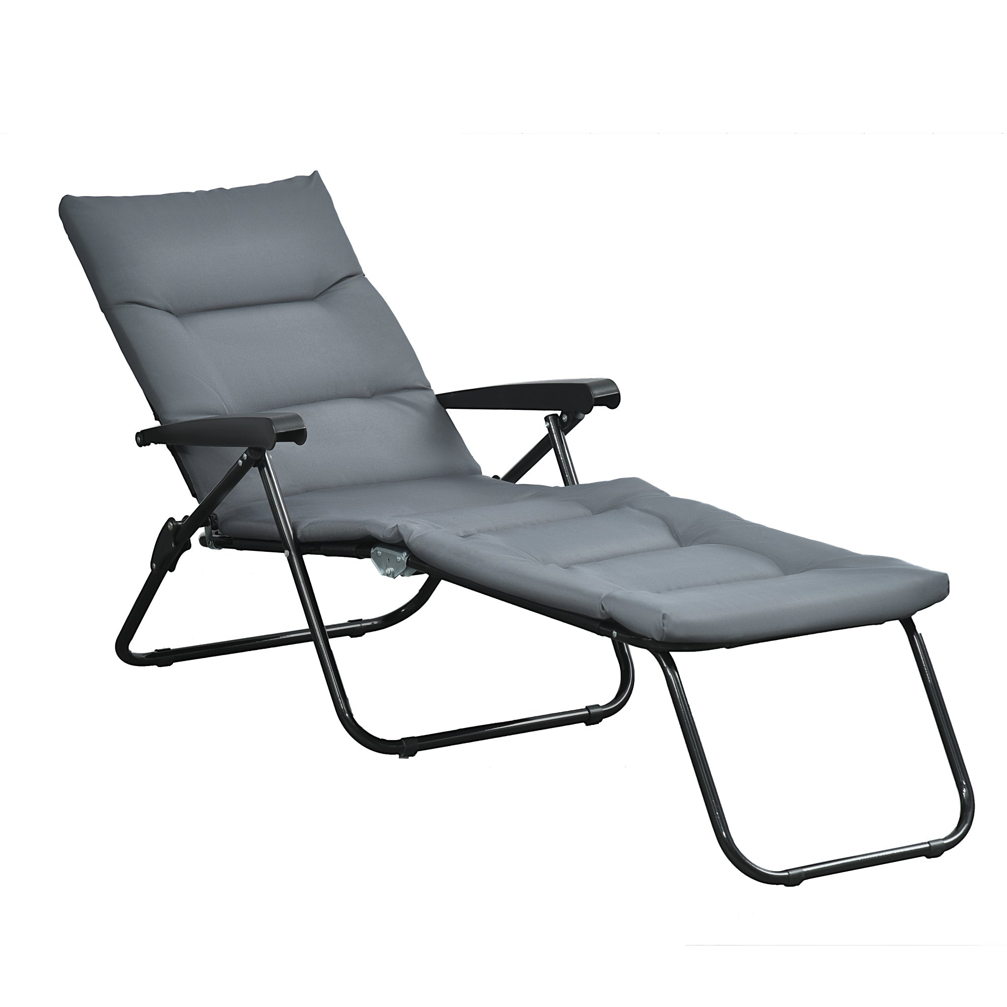 Outsunny Reclining Sun Lounger: Foldable Patio Chair with 6-Position Adjustable Back, Gray Finish for Outdoor Comfort 