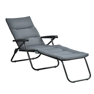 Outsunny Reclining Sun Lounger: Foldable Patio Chair with 6-Position Adjustable Back, Gray Finish for Outdoor Comfort 