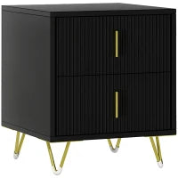 Bedside Table, Modern Nightstand with 2 Drawers, Side End Table with Metal Legs for Living Room, Bedroom, Black