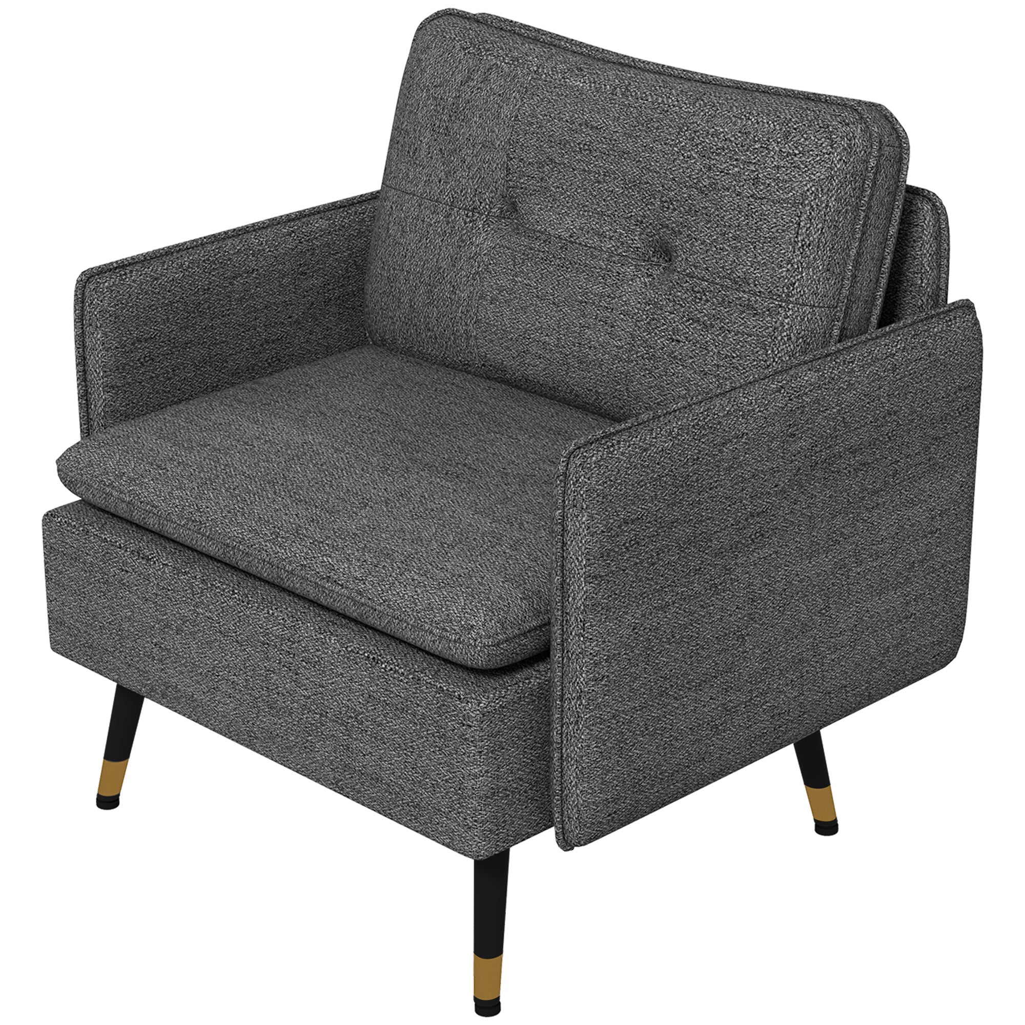 HOMCOM Accent Chair Modern Upholstered Tufted Back Steel Legs Living Room Bedroom Dark Grey 