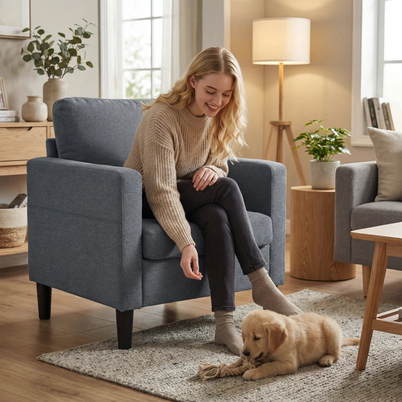 Accent Chair Upholstered Modern Armchair for Living Room with Thick Padded Seat and Armrests Dark Grey