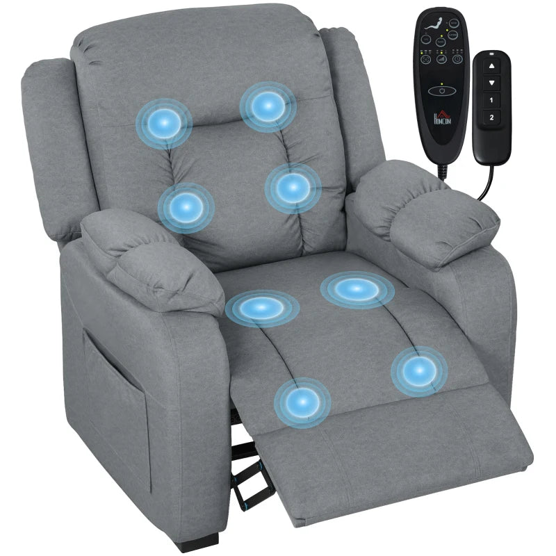 Massage Recliner Chair with Quiet Brushless Motor Pet-Friendly Fabric Power Recliner with 2 Memory Positions Grey