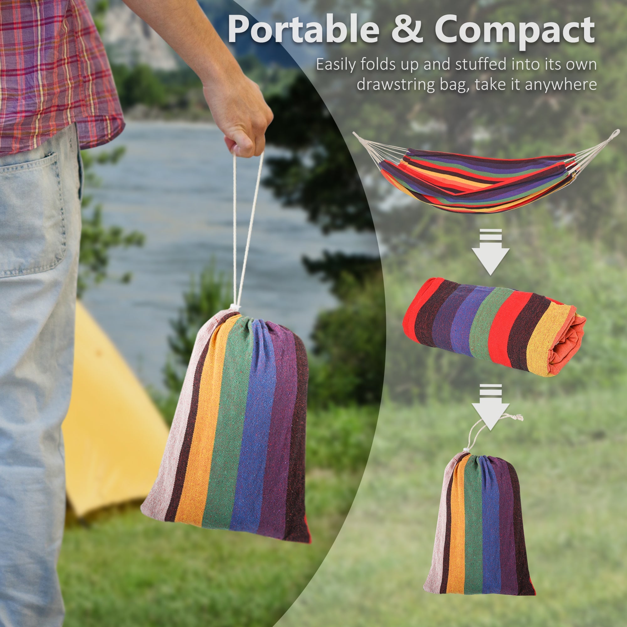 Outsunny Brazilian Hammock Extra Large Cotton Hanging Camping Bed Patio Backyard Lounging Indoor Outdoor Use Carrying Bag 
