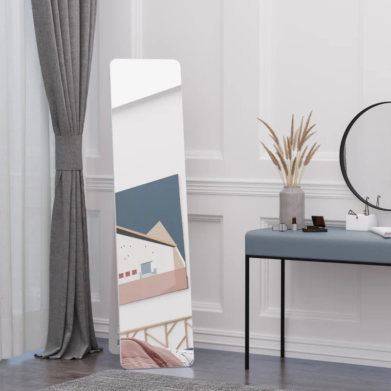 Full Length Mirror for Bedroom, Free Standing Dressing Mirror, Wall Mirror with Wood Frame, 15" x 61", White