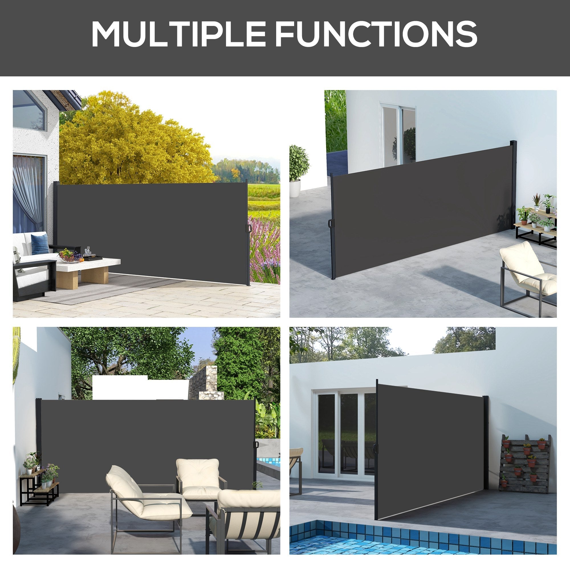 Outsunny 13' x 6' Retractable Side Awning, Outdoor Privacy Screen for Garden, Hot Tub, Balcony, Terrace, Pool, Black 