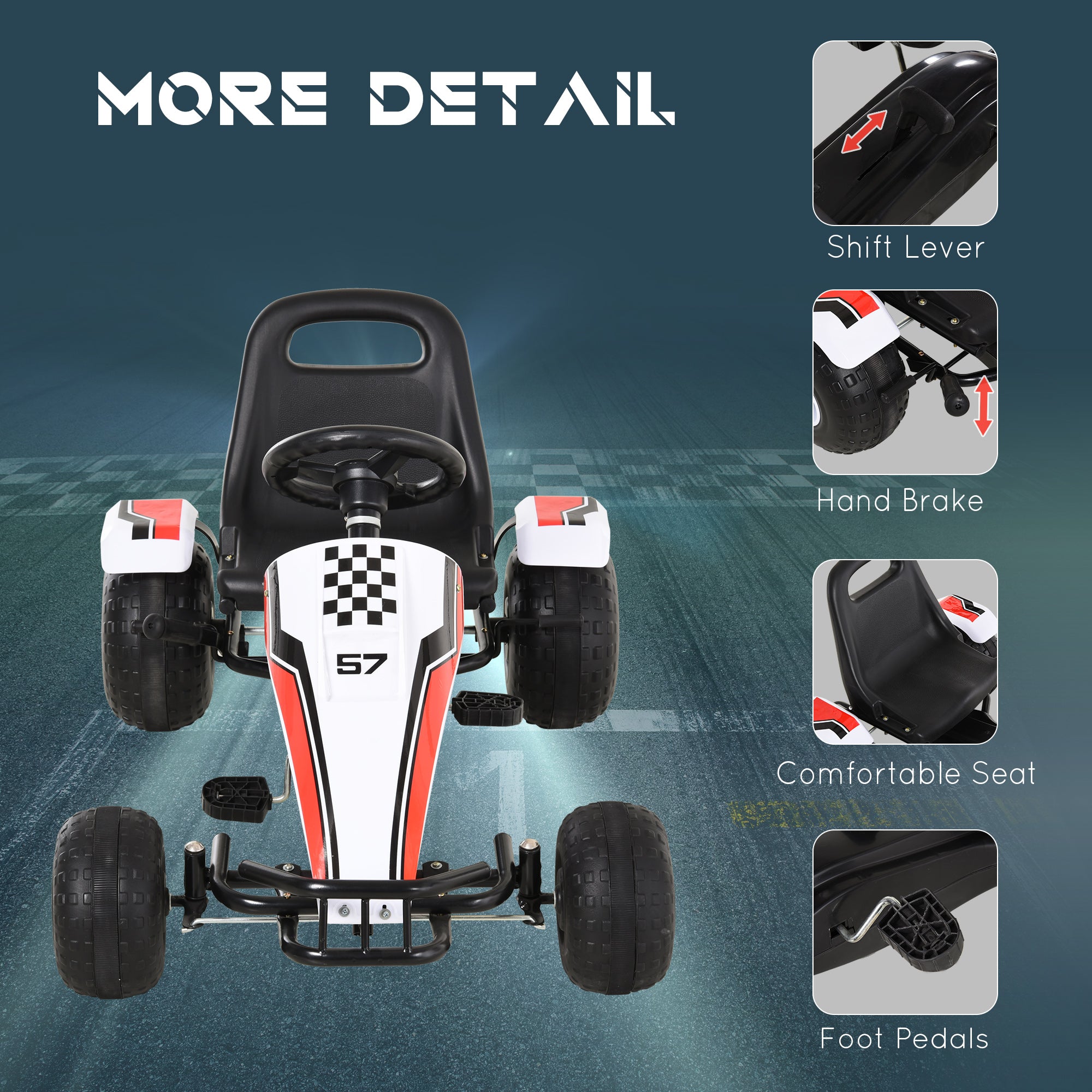 Aosom Pedal Go Kart for Kids Racing Style Ride on Car with Adjustable Seat Handbrake Black 