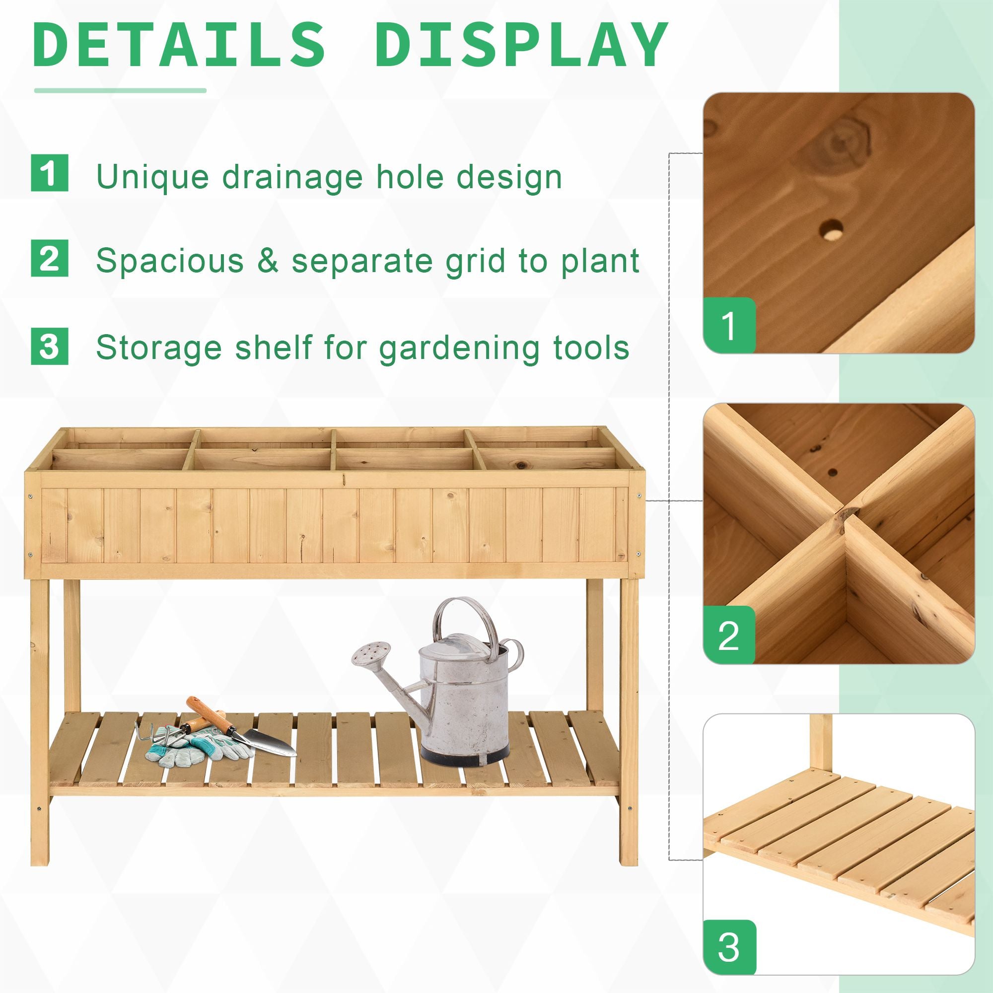 Outsunny Elevated Wooden Garden Plant Stand 43.25"x18"x30" Outdoor Raised Flower Bed 8 Grid Box Natural 