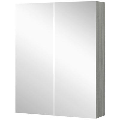 HOMCOM Wall Mount Mirrored Bathroom Medicine Cabinet Adjustable Shelf Double Soft Close Doors Grey 
