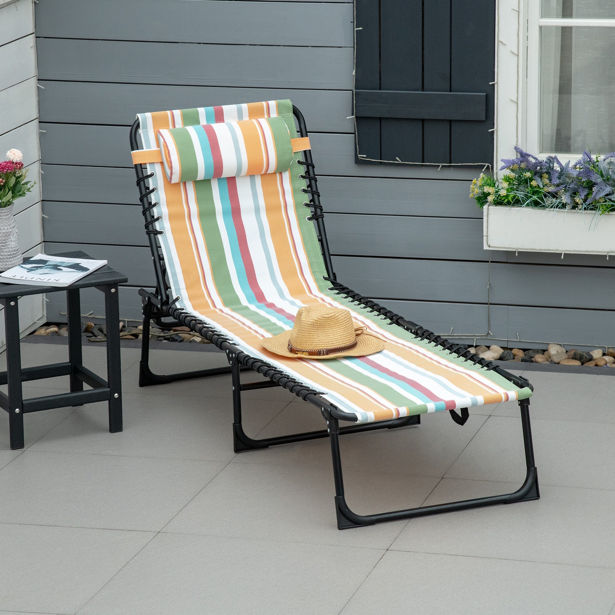 Outsunny Portable Folding Beach Bed 4-Level Adjustable Recliner Lounger Cot Multicolored Lightweight for Camping 