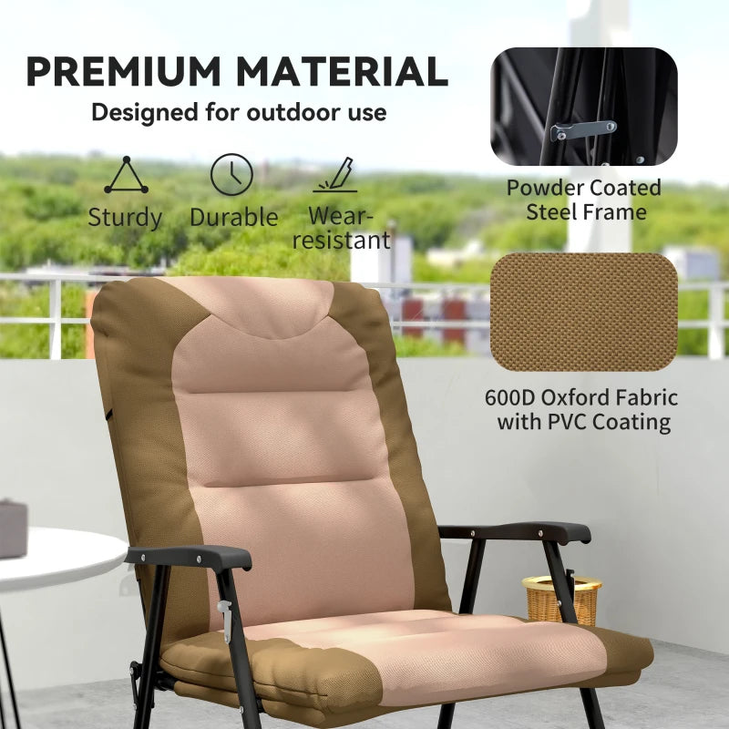 Folding Rocking Chair Set of 2 Padded Rockers with Armrest, Light Brown