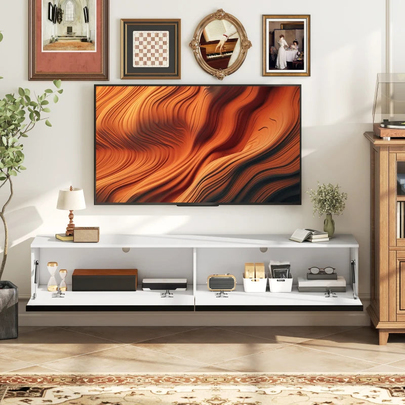 Wall Mounted TV Stand, Floating TV Cabinet with Storage, for TVs up to 80", High Gloss Effect, White