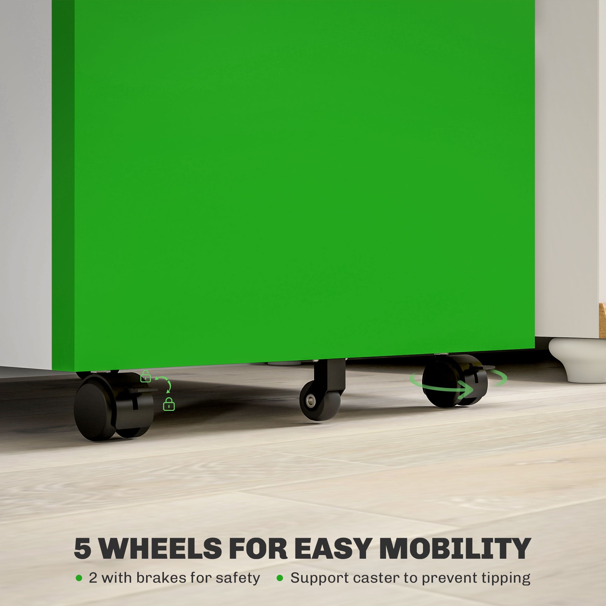 Vinsetto 3 Drawer Filing Cabinet, Lockable Office Storage Cabinet on Wheels for Legal, Letter, A4 Files, Green 