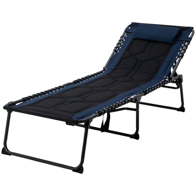 Outsunny Adjustable Folding Chaise Lounge Chair 5-Level Reclining Outdoor Tanning Lounger Padded Seat Side Pocket Blue 