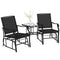 Double Patio Glider Chair with Glass Top Center Table, Outdoor Glider Loveseat with High Back,  All Weather Breathable Mesh Fabric for Garden, Backyard, Deck, Black