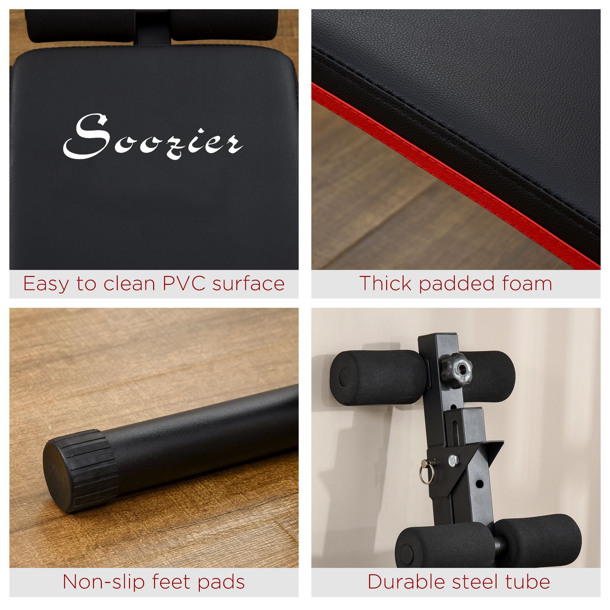 Soozier Adjustable Sit Up Bench Core Workout with Thigh Support Foldable Exercise Equipment for Home Gym Black 