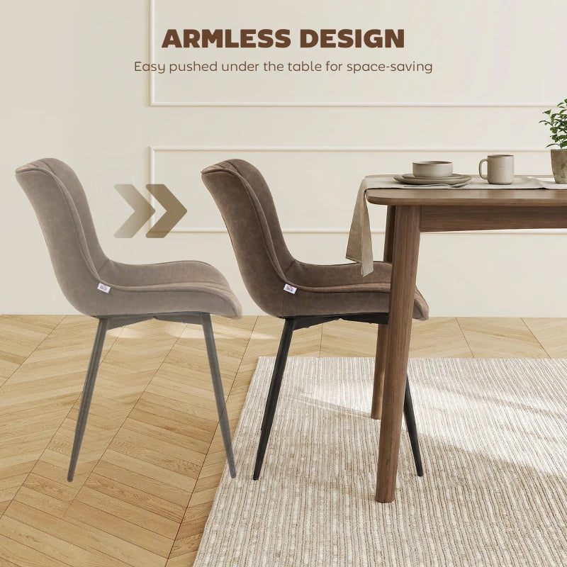 Dining Chairs Set of 4, PU Leather Upholstered Kitchen Chairs with Backrest and Steel Legs for Dining Room, Brown