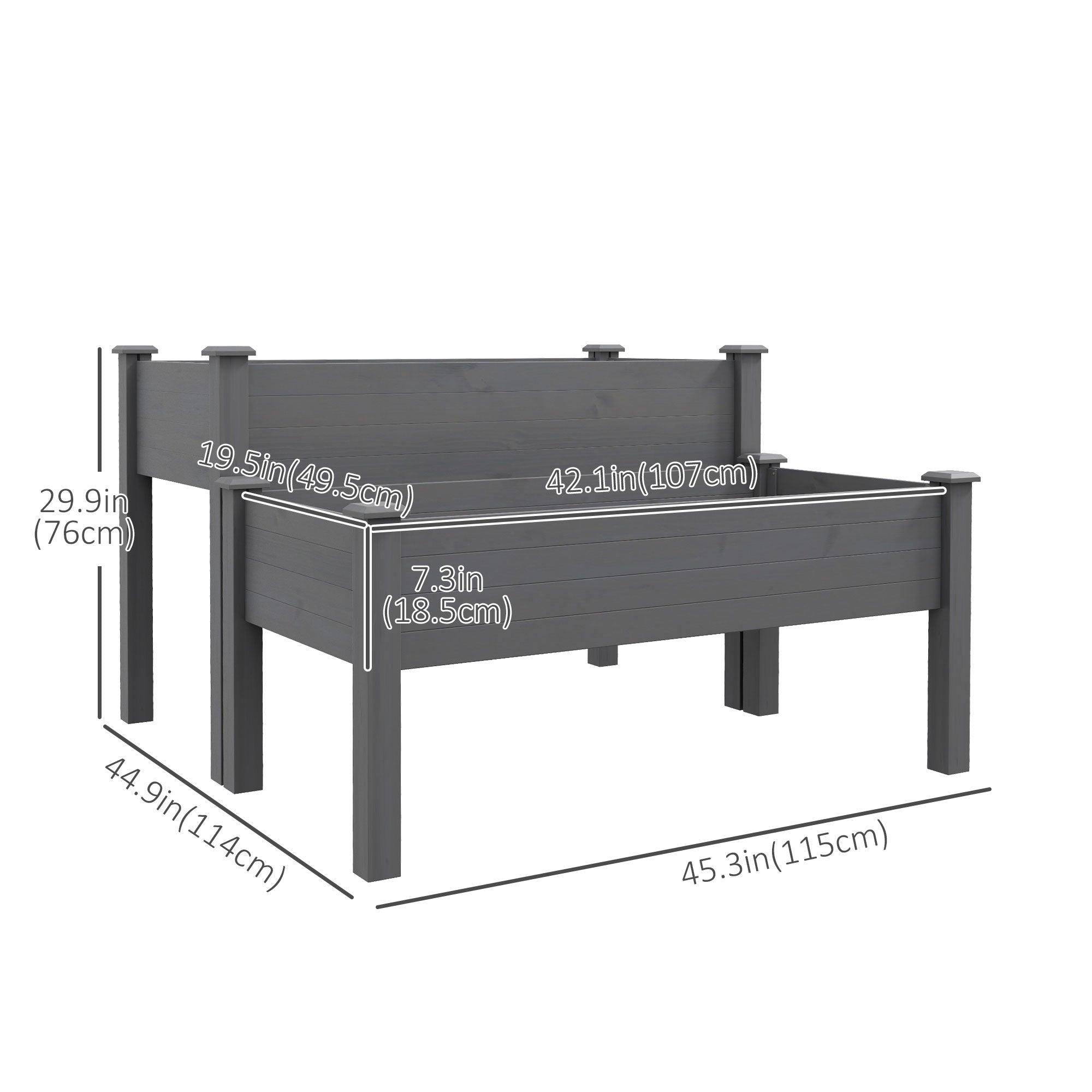 Outsunny Wood Plant Raised Bed 2 Tiers Flower Vegetable Herb Grow Box Stand Garden Grey 