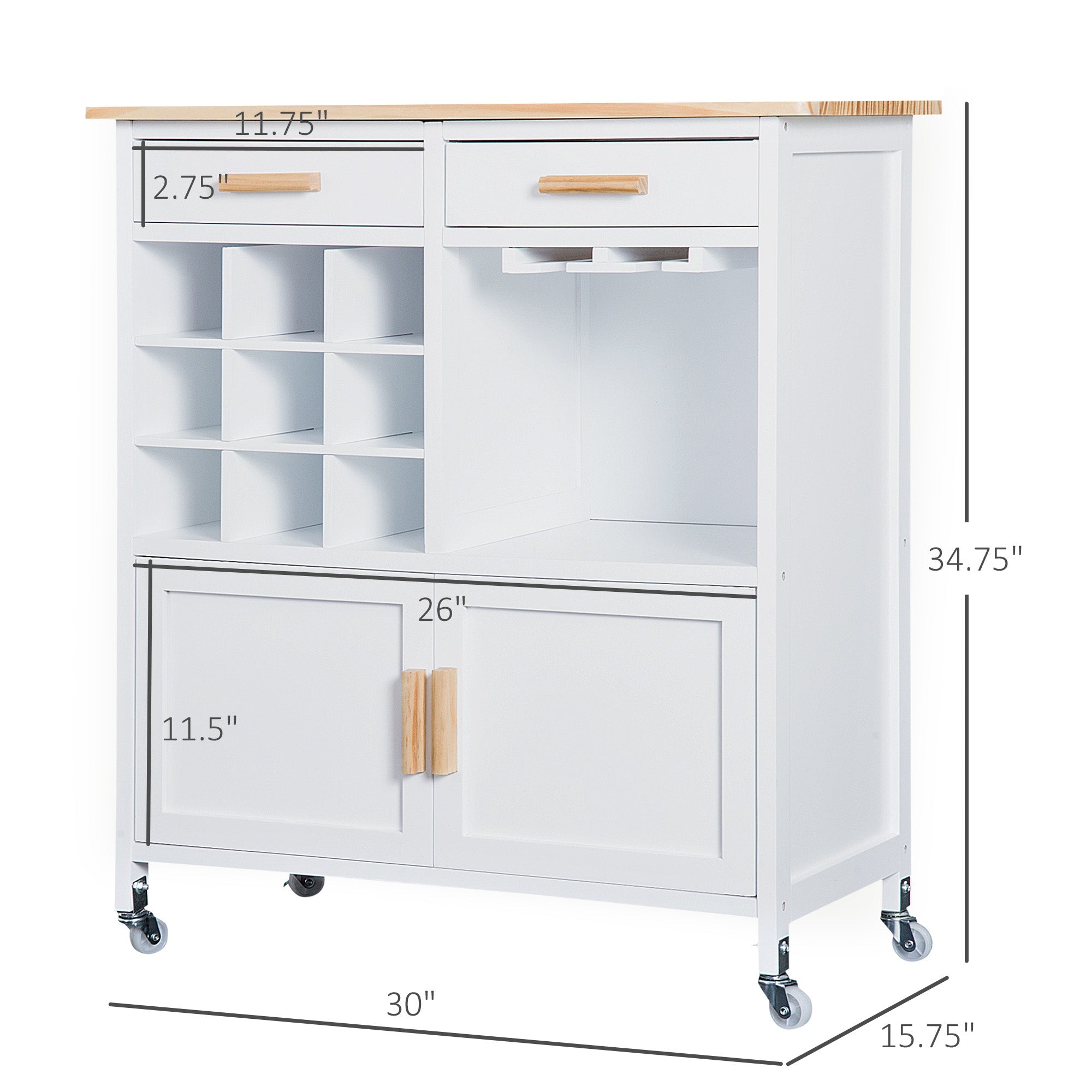 HOMCOM Kitchen Versatility: Portable Trolley with Bamboo Top, Storage Cabinet, and Wine Rack for Culinary Convenience 