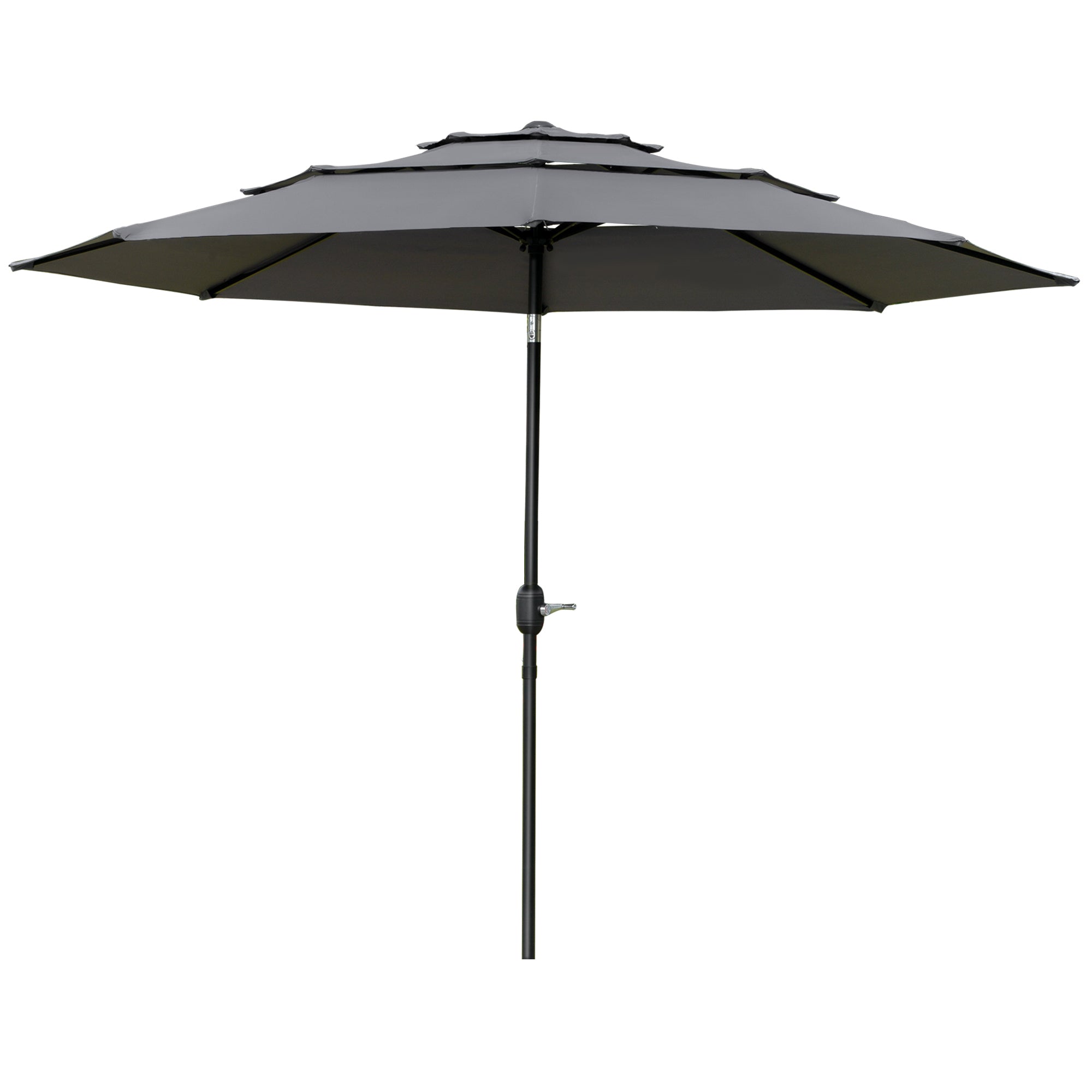 Outsunny 9FT 3-Tier Patio Umbrella: Outdoor Market Umbrella with Crank, Push Button Tilt for Deck & Lawn, Light Grey 