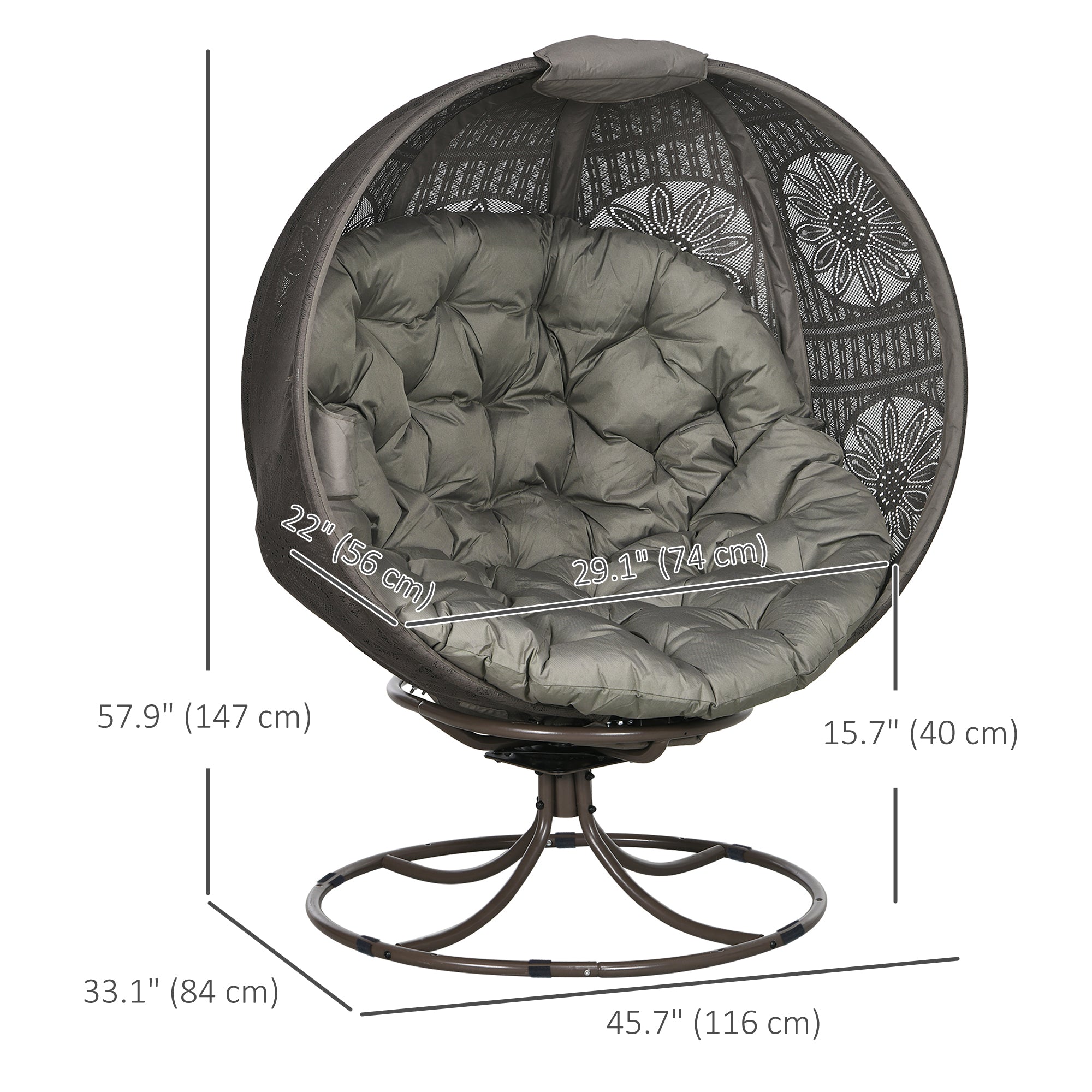 Outsunny Swivel Patio Egg Chair, Foldable Wicker Basket Chair with Large Cushion, Cup Holder, Indoor/Outdoor Use, Sand 