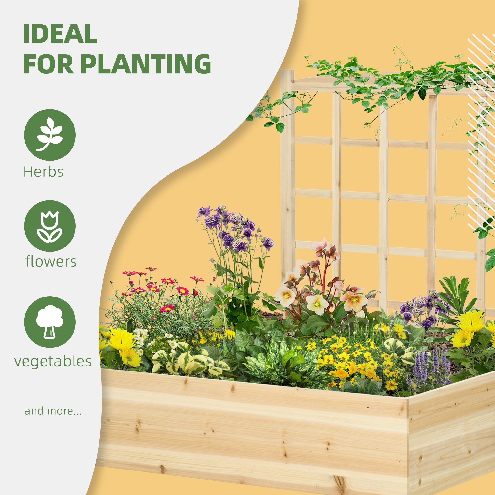 Outsunny Wooden Planter Box with Trellis: Outdoor Raised Garden Bed for Climbing Plants, Flowers & Herbs in Natural 