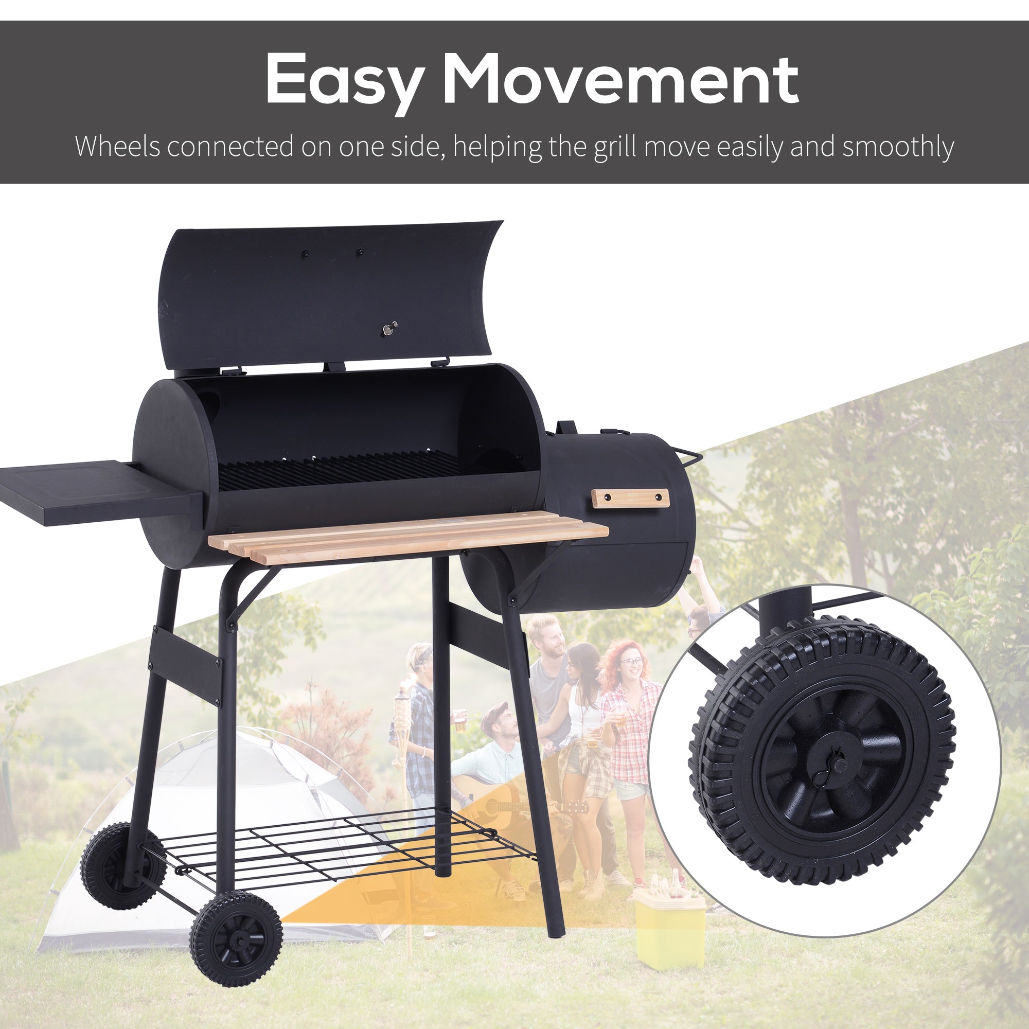 Outsunny 48" Freestanding Charcoal BBQ Grill Portable Smoker for Outdoor Camping Picnic Barbecue Cooker 