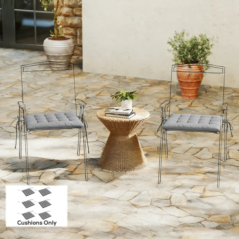6-Piece Seat Cushion Pillows Replacement, Button Tufted Patio Chair Cushions Set with Ties, Charcoal Grey