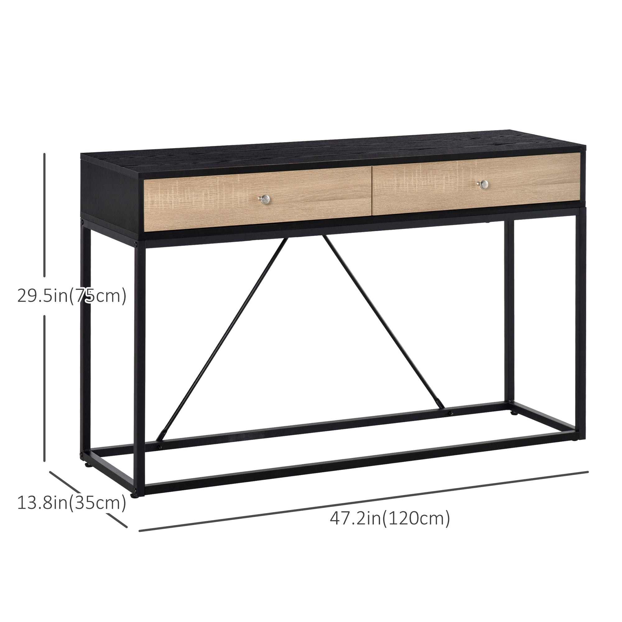 HOMCOM Modern Console Table: Entryway Sofa Table with 2 Drawers & Steel Frame, Living Room/Hallway, Black 