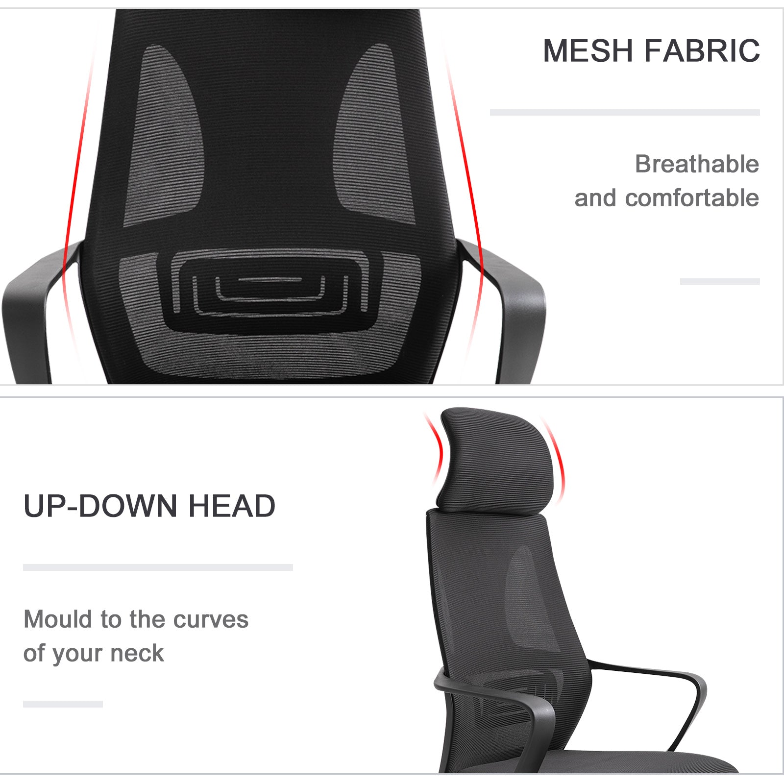 Vinsetto Breathable Mesh Office Chair: 2D Adjustable Headrest, Arm, High Back Desk Chair, Black 