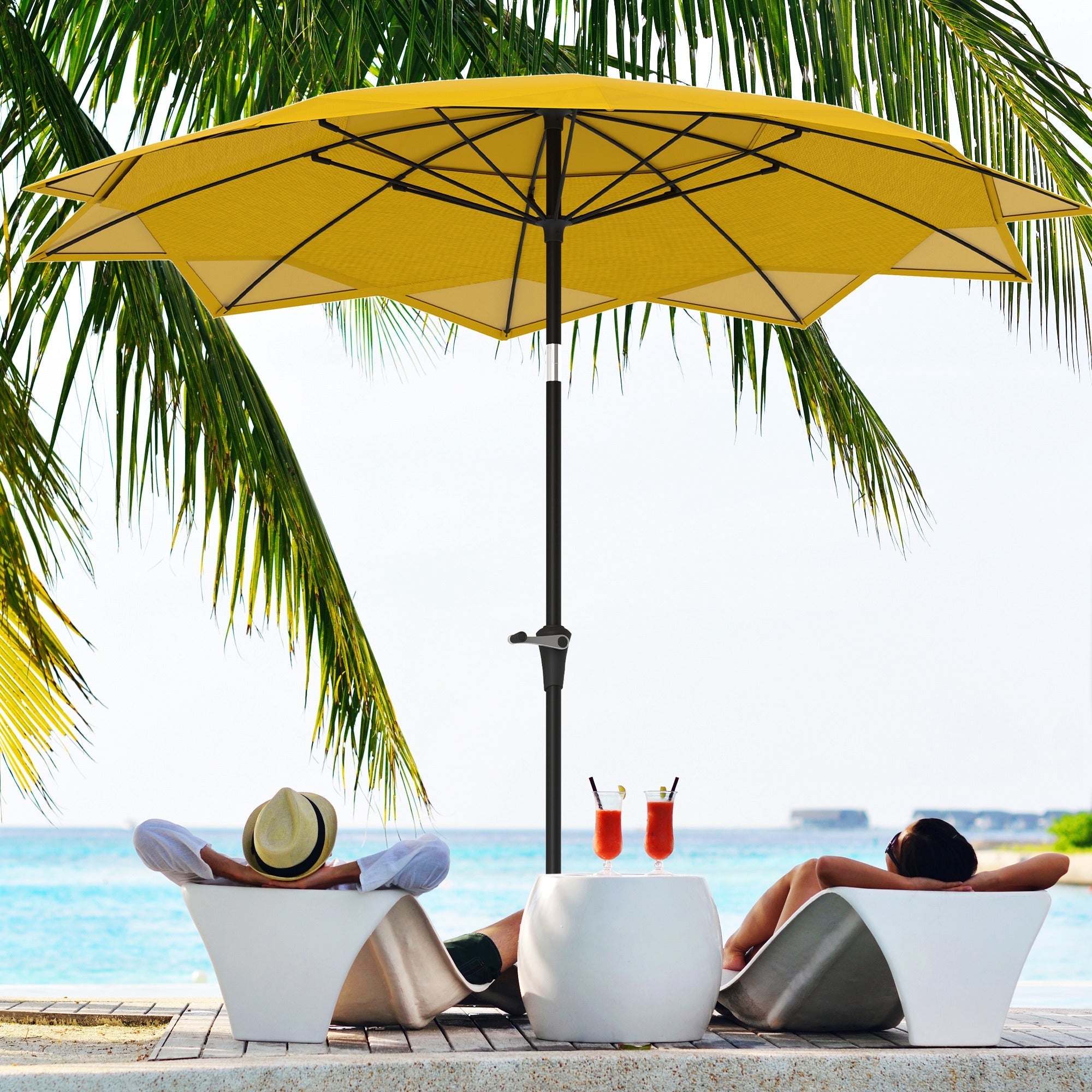 Outsunny 8.5FT Parasol with 10 Ribs, Air Vents, Crank Handle & Tilt for Outdoor, Garden and Pool, Yellow 