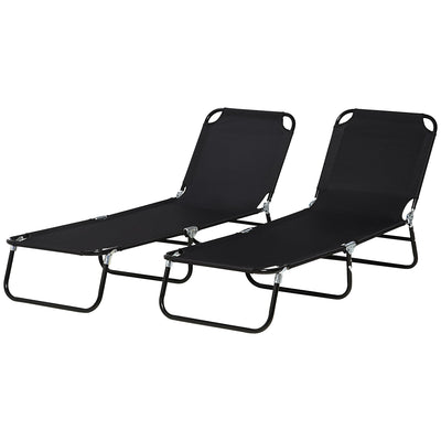 Outsunny Set of 2 Folding Outdoor Lounge Chair, Sun Tanning Chairs with Reclining Back, Breathable Mesh for Beach Patio, Black 