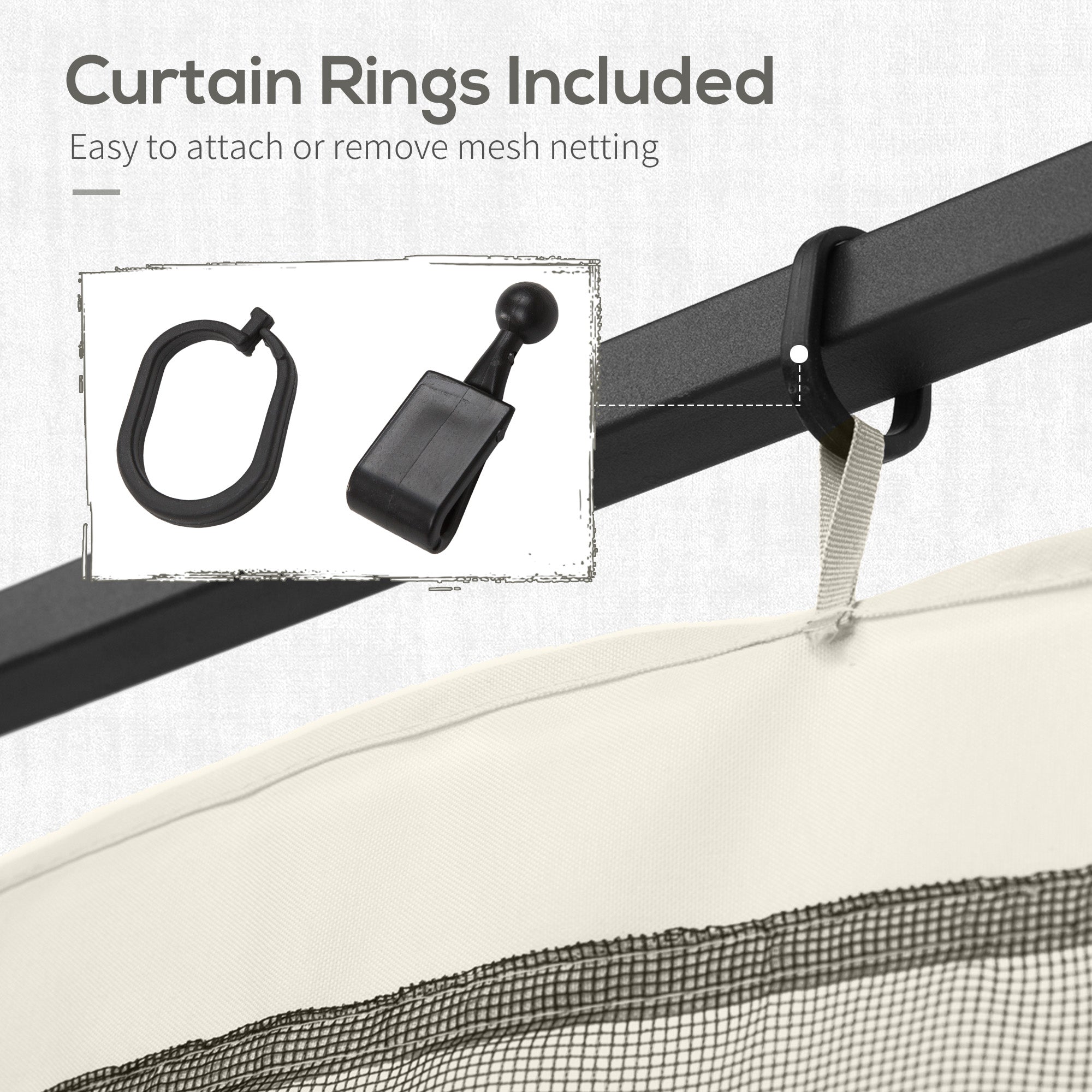 Outsunny Replacement Mosquito Netting for Gazebo 10' x 12' Black Screen Walls for Canopy with Zippers, White 