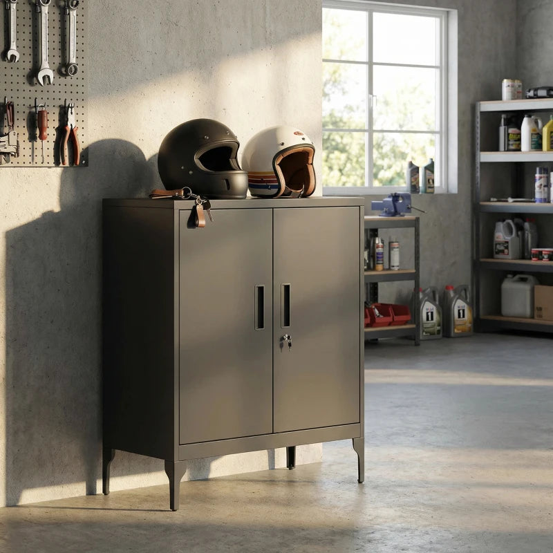 Office Storage Cabinet with Lock, Filing Cabinet with Adjustable Shelves and Doors for Home Office, Garage, Black