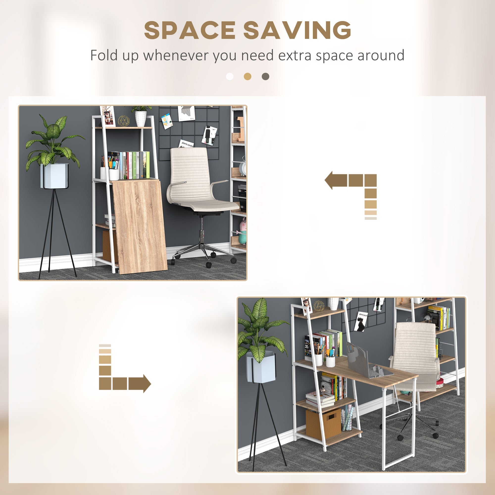 HOMCOM Foldable Computer Desk: Storage Shelves, Home Office Workstation for PC Laptop Gaming, White Natural 