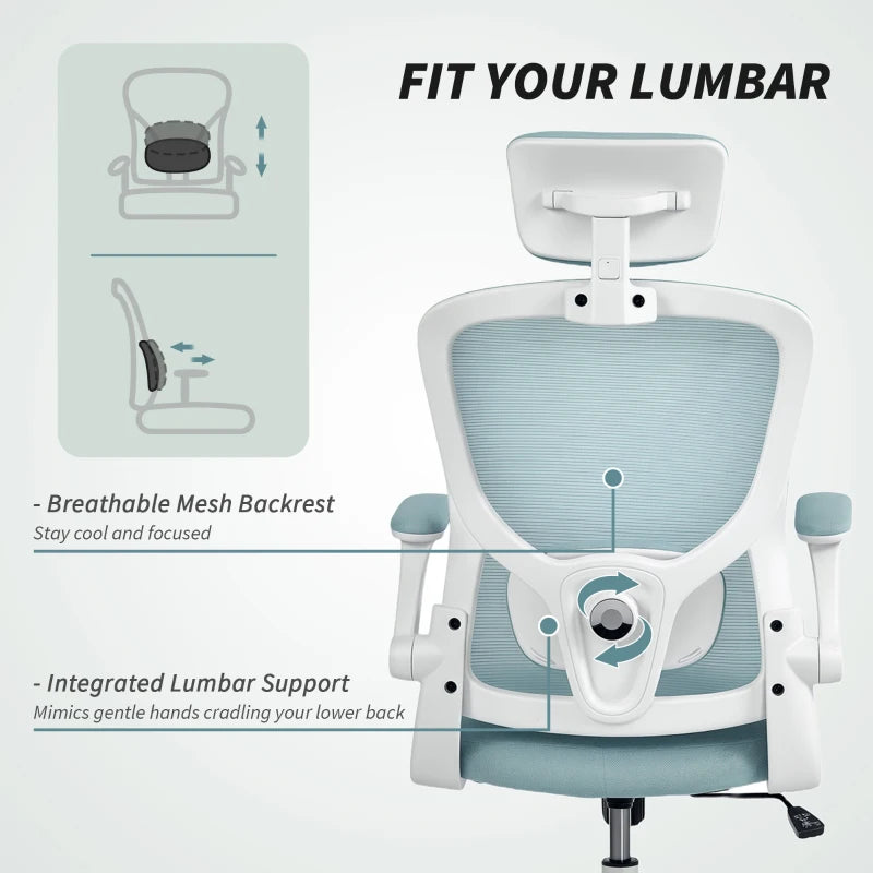Ergonomic Office Chair, Mesh Desk Chair with Adjustable Headrest, Lumbar Support and Height, Tilt Function, Light Green