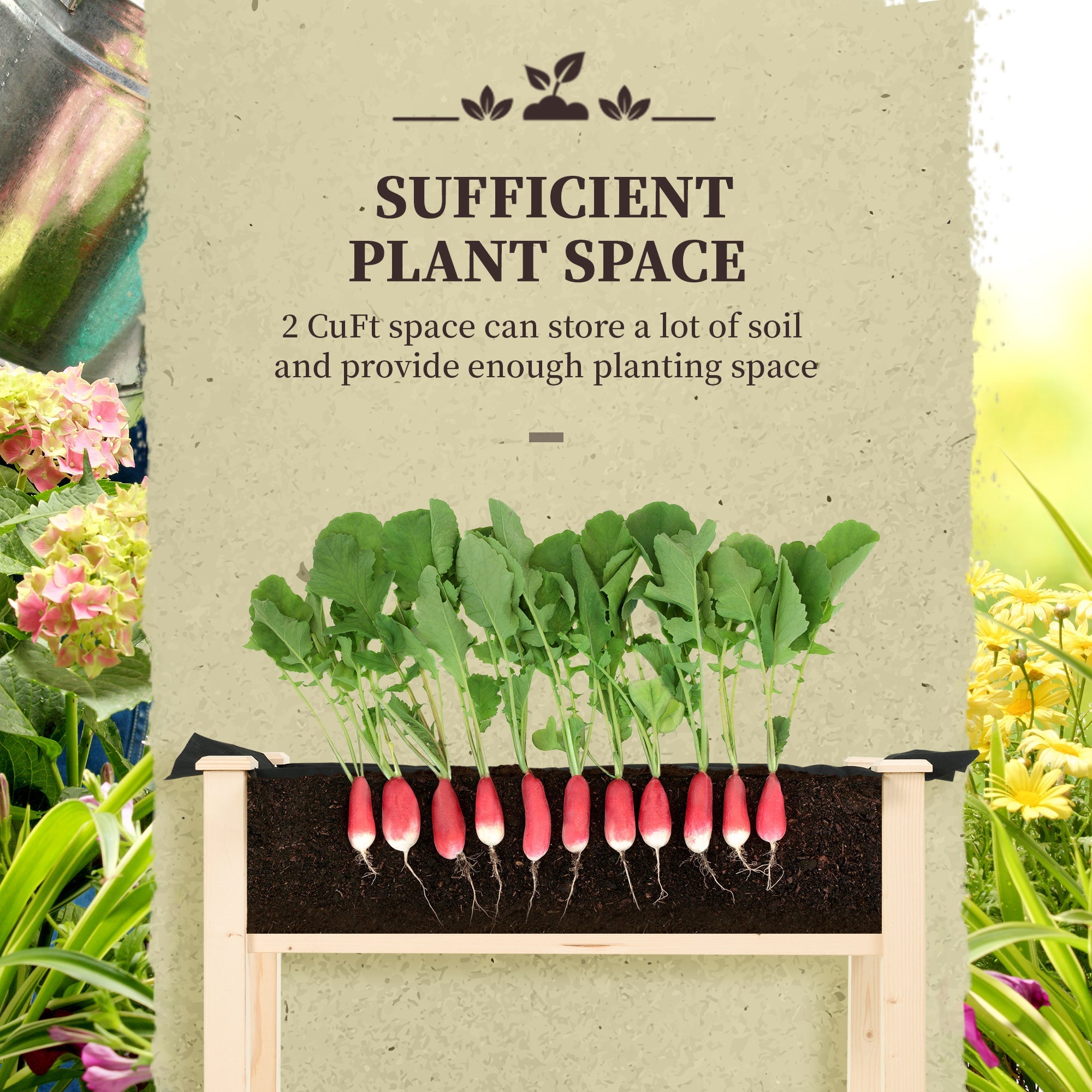 Outsunny 34"x18"x30" Wooden Patio Elevated Garden Bed Outdoor Flower Stand Yard Natural Plant Table Raised Flower Planter 